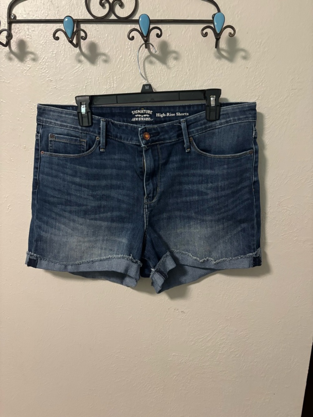 Signature by Levi Strauss Dark Blue High-Rise Rolled Hem Denim Shorts